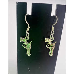 Handmade Earrings Gun Western Cowboy Silver Rodeo Boho Shooting Gift Dangle New